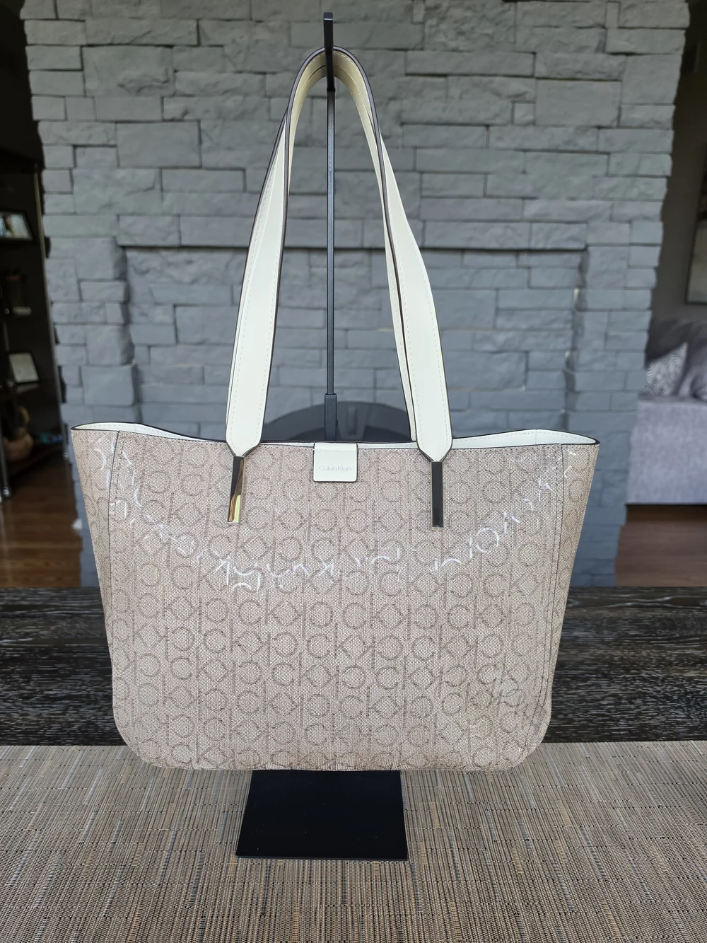 Calvin Klein Beige Signature Tote Bag with Wristlet Full Size Wallet